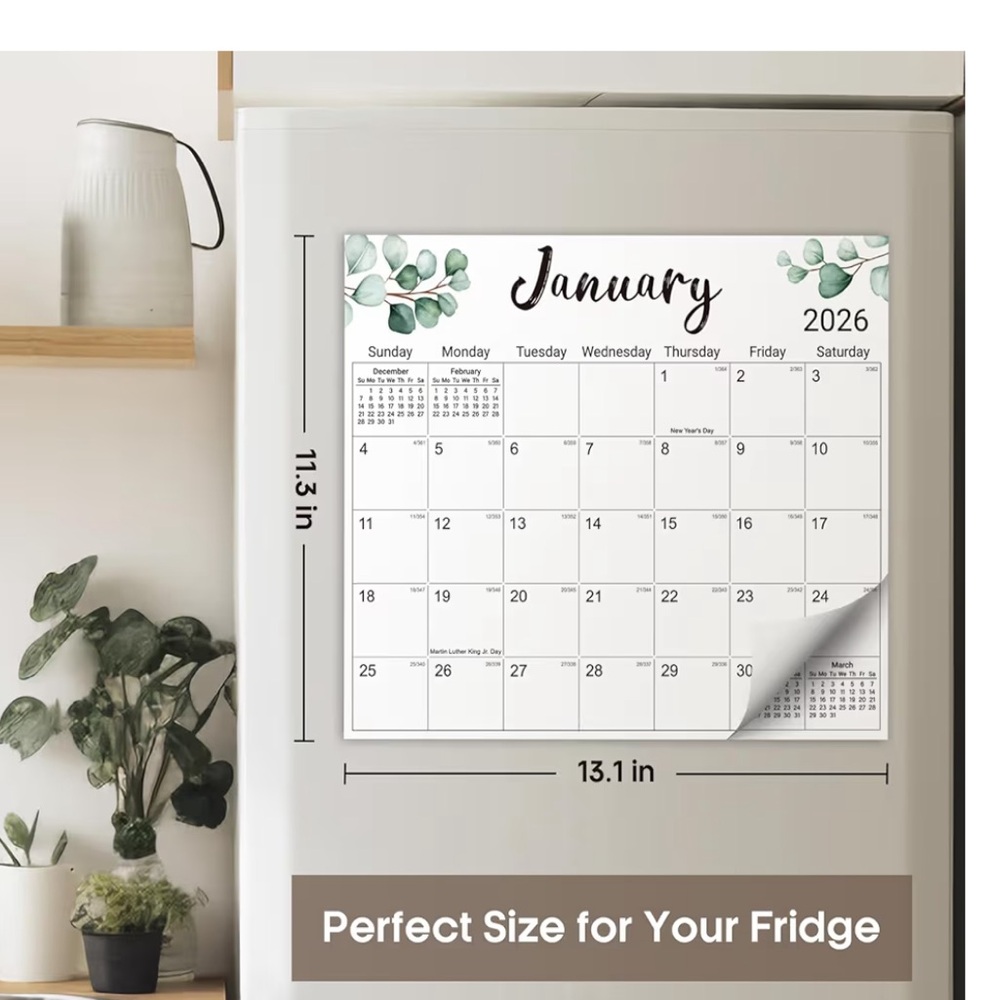 2026 magnetic fridge big calendar with greenery